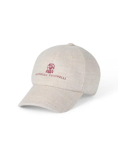 Brunello Cucinelli Men's Silk, Linen And Wool Hopsack Baseball Cap In Neutral