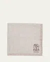 Brunello Cucinelli Men's Silk Logo Emblem Pocket Square In Gray