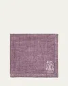 Brunello Cucinelli Men's Silk Logo Emblem Pocket Square In Pink