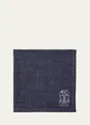 Brunello Cucinelli Silk Logo Pocket Square In Cps18 Navy