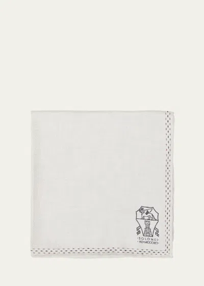 Brunello Cucinelli Men's Silk Logo-print Pocket Square In Chm78 Butter