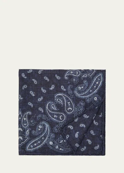 Brunello Cucinelli Paisley-print Silk Pocket Square In Blue