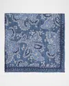 Brunello Cucinelli Men's Silk Paisley Pocket Square In Denim Blue