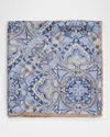 Brunello Cucinelli Men's Silk Paisley Pocket Square In Dusty Blue Bar