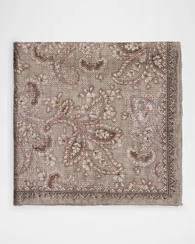 Brunello Cucinelli Men's Silk Paisley Pocket Square In Green