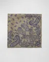 Brunello Cucinelli Men's Silk Paisley Pocket Square In Olive/navy