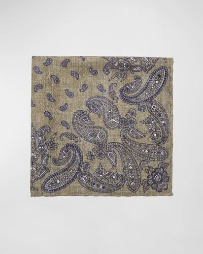 BRUNELLO CUCINELLI MEN'S SILK PAISLEY POCKET SQUARE