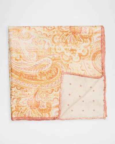 Brunello Cucinelli Men's Silk Paisley Pocket Square In Orange/yellow