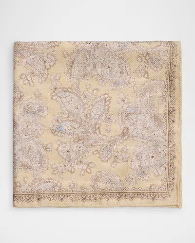 Brunello Cucinelli Men's Silk Paisley Pocket Square In Yellow
