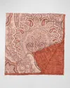 Brunello Cucinelli Orange Paisley Print Silk Men's Pocket Square In Camel/coral