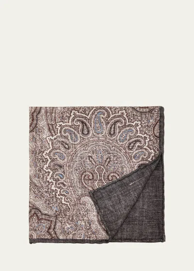 Brunello Cucinelli Men's Silk Paisley-print Pocket Square In Grey