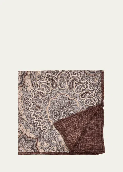Brunello Cucinelli Men's Silk Paisley-print Pocket Square In Denim Navy