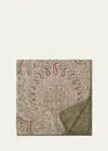 Brunello Cucinelli Men's Silk Paisley-print Pocket Square In Green/grey