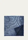 Brunello Cucinelli Men's Silk Paisley-print Pocket Square In Light Grey/sand