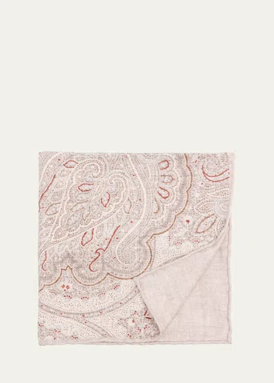 Brunello Cucinelli Men's Silk Paisley-print Pocket Square In Pearl Lobster