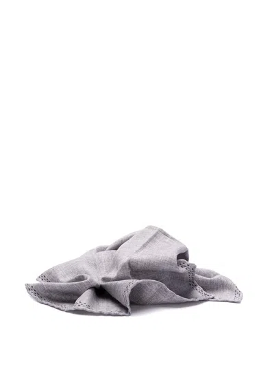 Brunello Cucinelli Pocket Square With Logo In Metallic