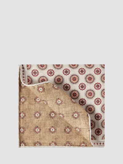 Brunello Cucinelli Silk Pocket Square With Medallion Design In Multi