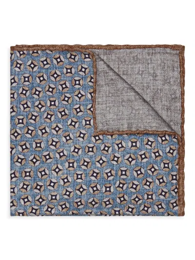 Brunello Cucinelli Men's Silk Pocket Square With Pattern In Denim
