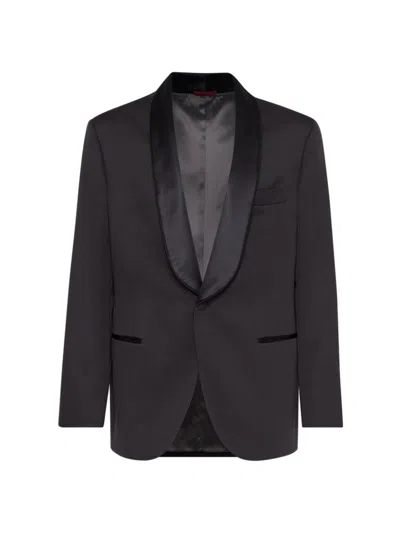 Brunello Cucinelli Men's Silk Twill Tuxedo Jacket With Shawl Lapels And Piping In Black
