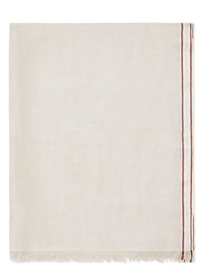 BRUNELLO CUCINELLI MEN'S SILKED AND LINEN FRINGED SCARF