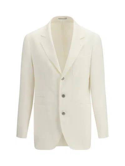 Brunello Cucinelli Men Single-breasted Linen Blazer In White