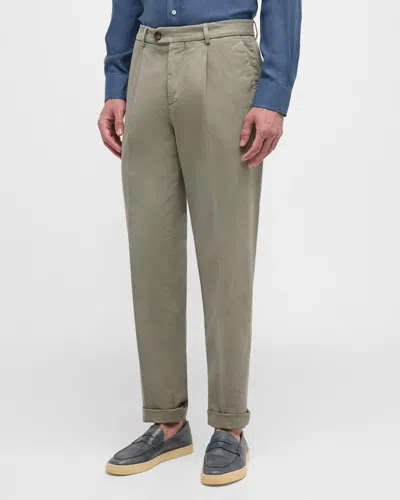 Brunello Cucinelli Men's Single-pleat Cotton Trousers In Gray