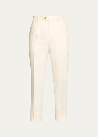 Brunello Cucinelli Men's Single-pleated Trousers In C601 Off White