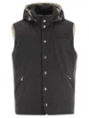 Brunello Cucinelli Men Sleeveless Down Jacket In Membraned Wool Flannel With Detachable Hood In Multicolor