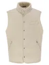 Brunello Cucinelli Men Sleeveless Down Jacket With Sheepskin Collar In White