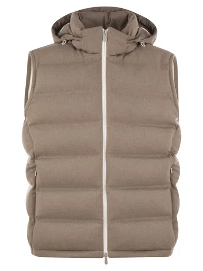 BRUNELLO CUCINELLI BRUNELLO CUCINELLI MEN SLEEVELESS WOOL DOWN JACKET WITH DETACHABLE HOOD