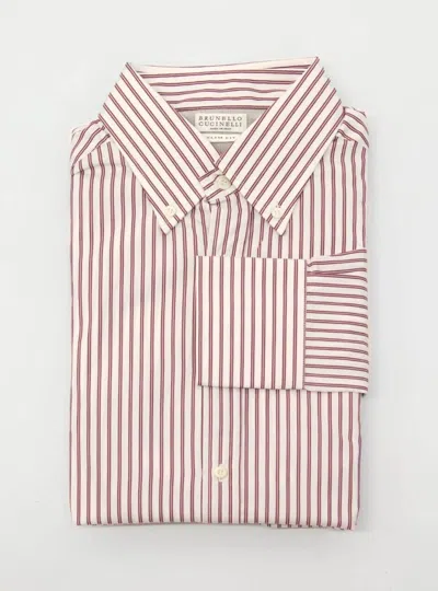 Pre-owned Brunello Cucinelli Men's "slim Fit" 2-tone Stripe Print Dress Shirt A242 In Pink