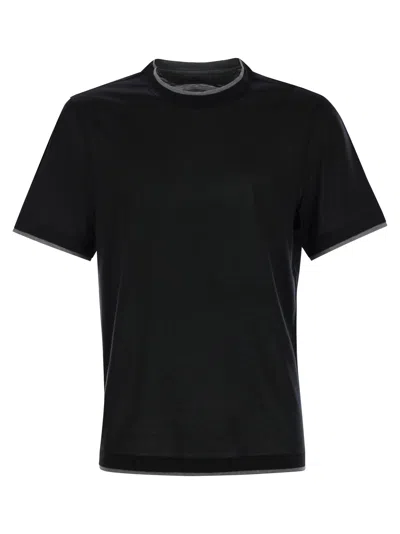 Brunello Cucinelli Men Slim Fit Crew-neck T-shirt In Light Silk And Cotton Jersey In Black