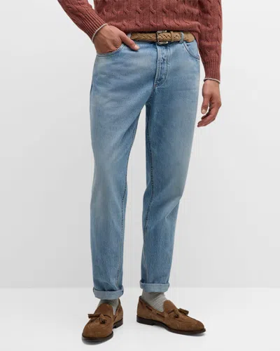 Brunello Cucinelli Men's Slim Light-wash Denim Jeans In Denim Chiaro Old
