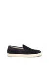 Brunello Cucinelli Navy Leather Sneakers In Black