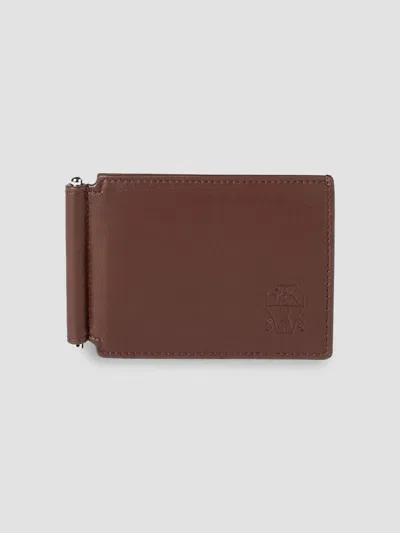 Brunello Cucinelli Men's Smooth Calfskin Money Clip Wallet In Brown