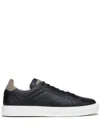 Brunello Cucinelli Suede-trimmed Full-grain Leather Sneakers In Black