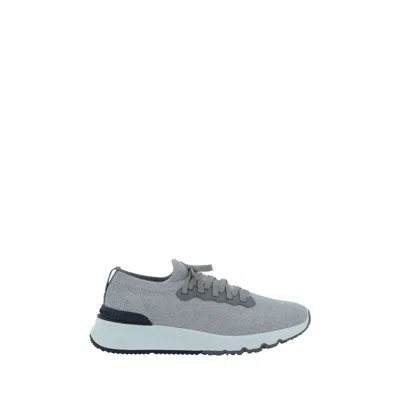 Brunello Cucinelli Grey Cotton Sneakers In Gray