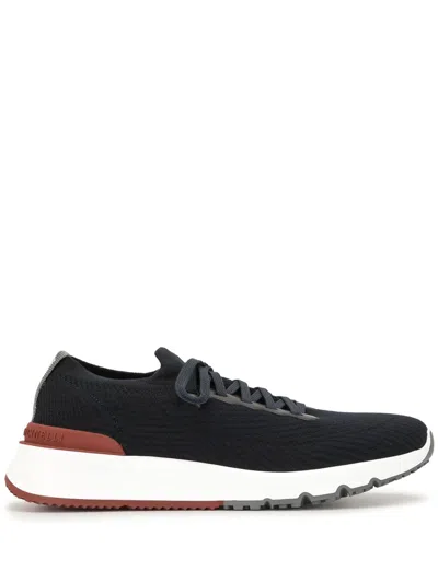 Brunello Cucinelli Men Sneakers With Mesh Panels In Black+black