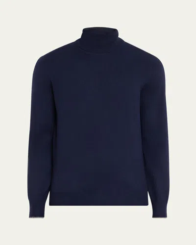 Brunello Cucinelli Men's Solid Cashmere Turtleneck In Navy