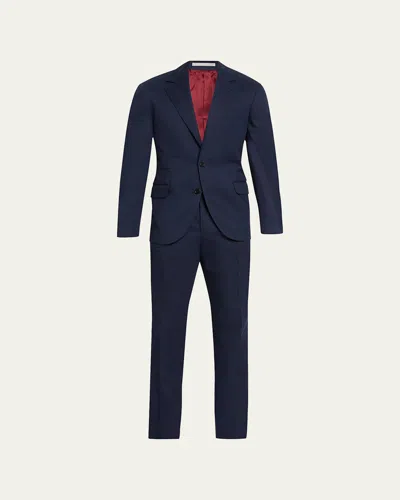 Brunello Cucinelli Men's Solid Cotton-cashmere Stretch Suit In Navy
