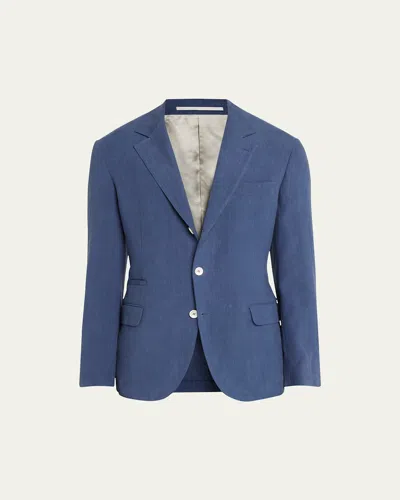Brunello Cucinelli Men's Solid Linen Suit In Denim Blue