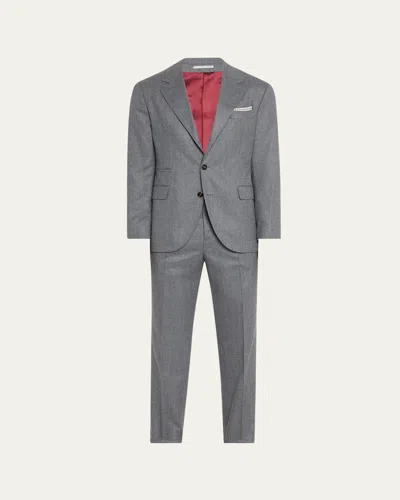 Brunello Cucinelli Men's Solid Wool Suit In Gray