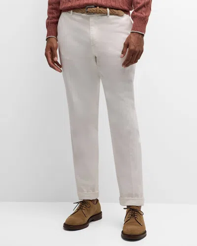 Brunello Cucinelli Men's Straight Leg Italian Fit Trousers In White