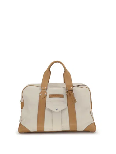 Brunello Cucinelli Men Street Bag In Grained Calfskin And Cowhide Leather In White