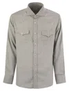 Brunello Cucinelli Men Stretch Cotton Chevron Flannel Easy Fit Shirt With Snap Buttons, Epaulettes A In Gray
