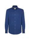 Brunello Cucinelli Men's Stretch Cotton Chevron Flannel Slim Fit Shirt In Blue