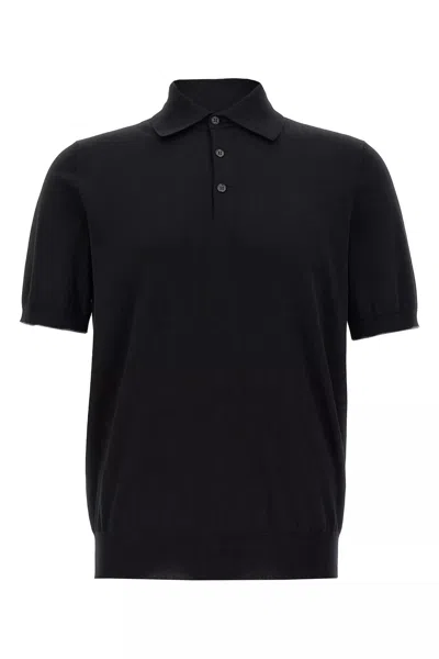 Brunello Cucinelli Men Stretch Cotton Polo Shirt In Black
