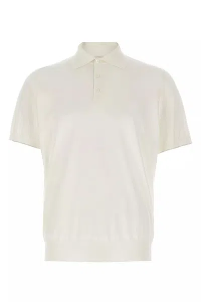 Brunello Cucinelli Men Stretch Cotton Polo Shirt In White