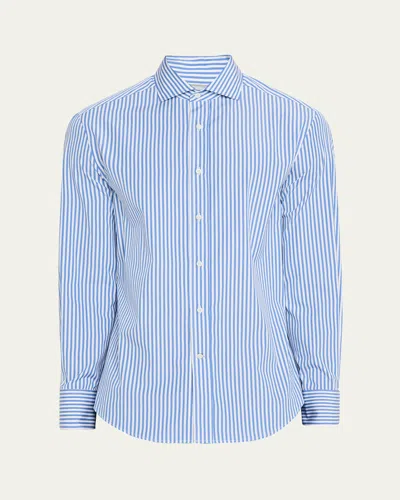Brunello Cucinelli Men's Striped Basic-fit Shirt In Blue