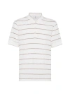 Brunello Cucinelli Men's Striped Jersey Henley Collar T-shirt In Marrón